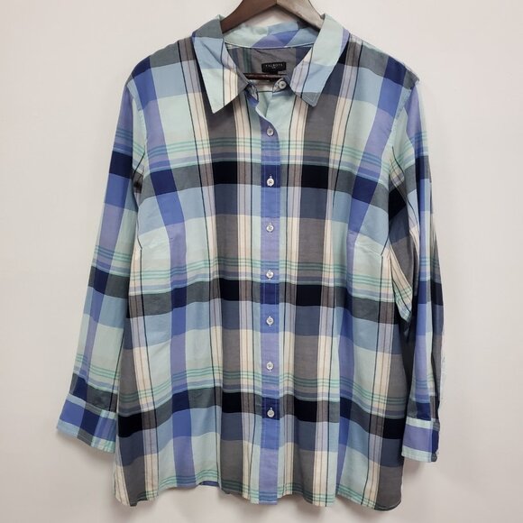 Talbots Women Plaid Button Up Career Top Size 3X Blue Long Sleeve Office Capsule - Picture 1 of 9